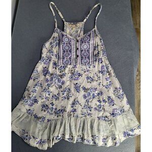 DECREE Women's SZ M Racerback Flowy Tank Ruffle Floral Boho Festival Fairy Gray